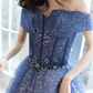 Blue Tulle Sequins Long Ball Gown Dress Formal Dress Y4907