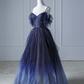 Dark Green Ombre Straps Tulle Layered Long Prom Dress,Green Formal Dress Y4473