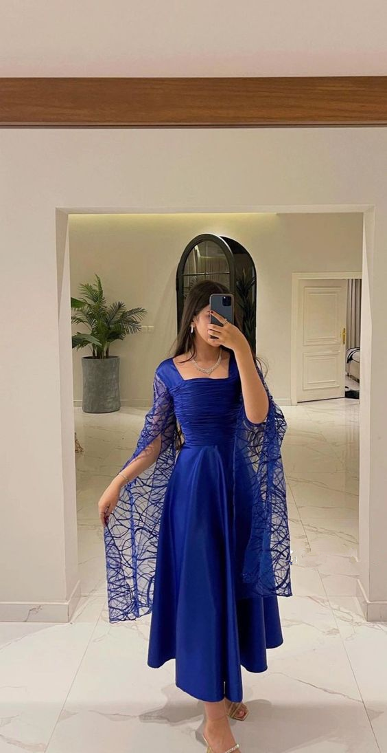 A Line Ankle Length Prom Dresses Vintage Royal Blue Party Dress Women Formal Evening Gowns Y5022