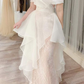 Off The Shoulder White Wedding Dress,White Tulle Bridal Dress Y2081
