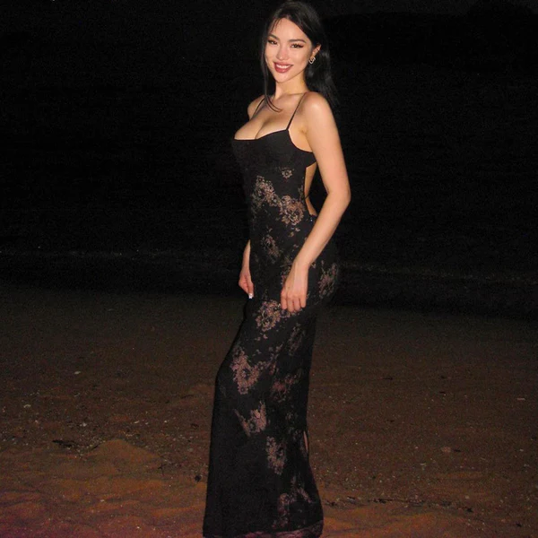 Sexy Black Lace Long Prom Dress Spaghetti Straps Party Evening Dress Y8001