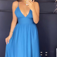 Blue V Neck Long Prom Dress,Blue Sleeveless Formal Gown Y2332