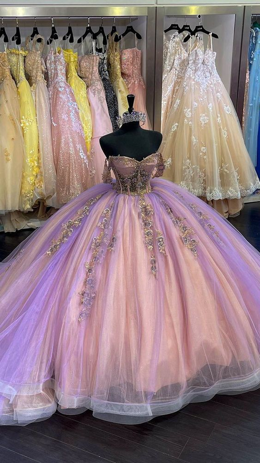 Off Shoulder Tulle Ball Gown Y5480