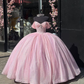 Glitter Off The Shoulder Pink Ball Gown,Pink Sweet 16 Dress,Pink Princess Dress  Y7002