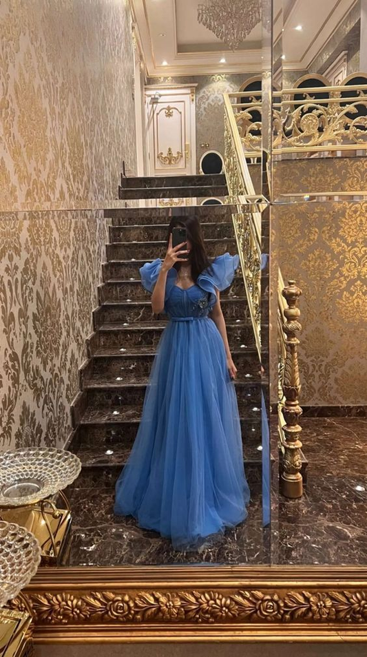 A Line Blue Prom Dresses Evening Party Gowns Formal Occasion Dress Y6912