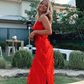 Red Ruffle Long Formal Dress Elegant Evening Dresses Y6823
