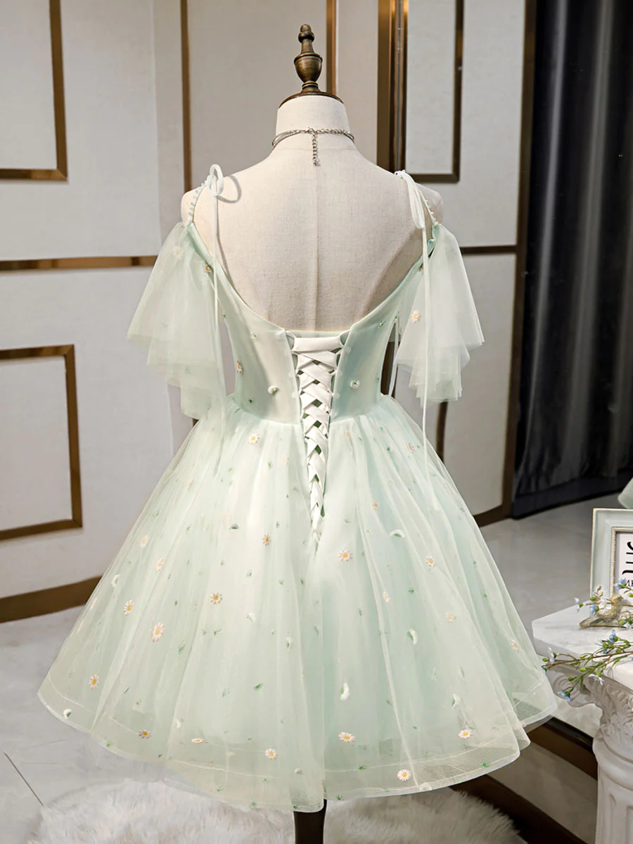 Simple Sweetheart Neck Tulle Short Dresses, Puffy Green Homecoming Dresses,Y2409