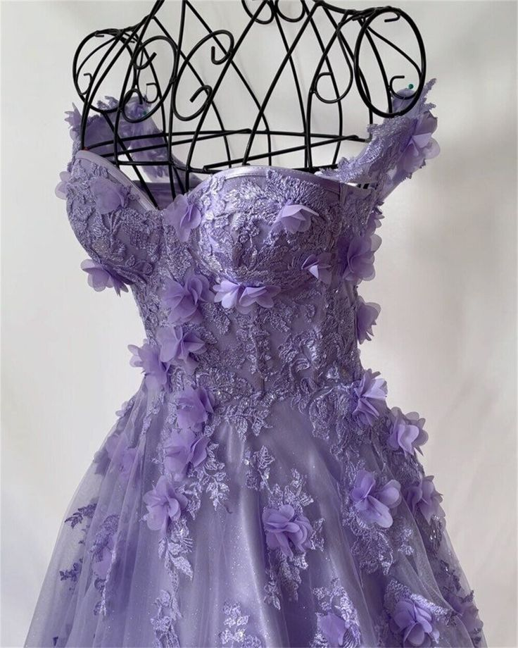 Princess 3D Flower sweet A-line Tulle Evening Dress/ Purple Prom Dress Handmade Y4677