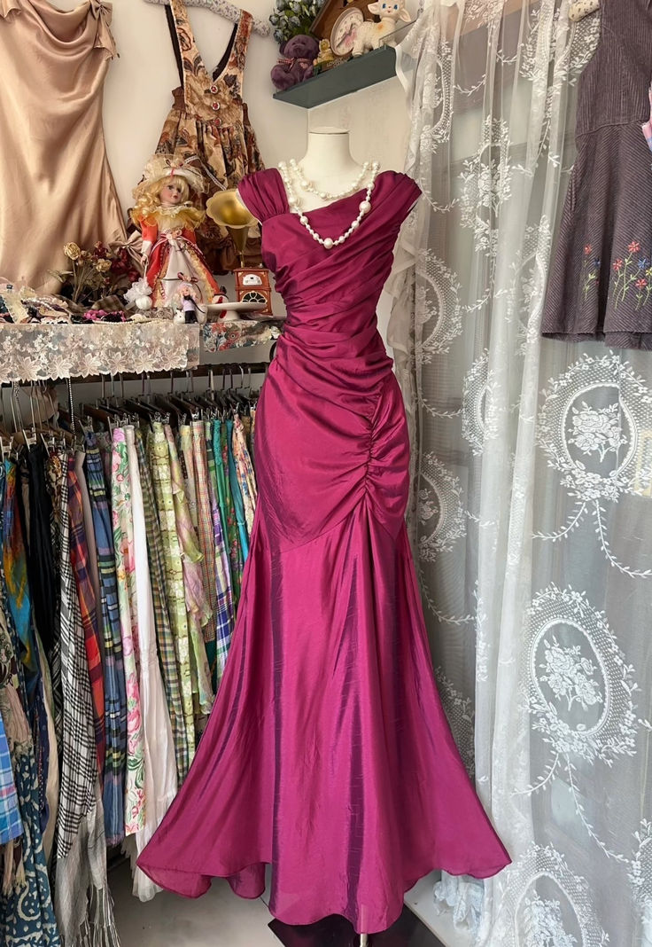 Elegant Satin Ruched Mermaid Prom Dress,Pink Evening Gown Y8161