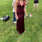 Burgundy Sexy Satin Plunging V- Neckline Long Prom Dress Evening Party Dress Y7536