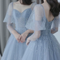 V Neck Tulle Sequin Blue Long Prom Dress, Blue Formal Graduation Dress Y4453