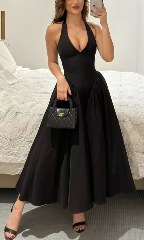 Sexy A Line V Neck Prom Dress Black Evening Dress Y7856