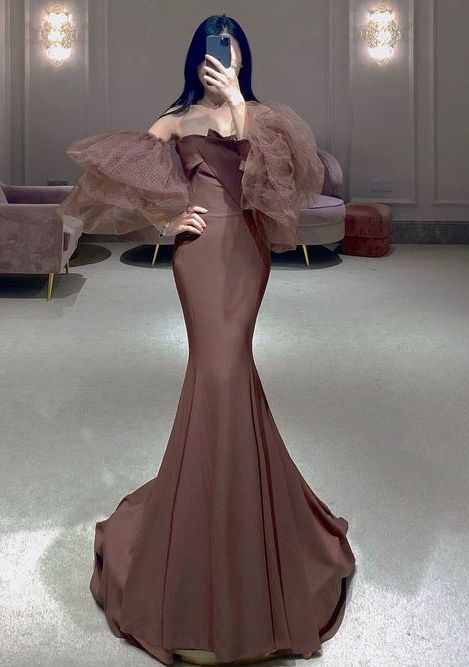 Elegant Mermaid Brown Evening Dress,Pageant Dress Y7140