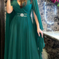 Green A-line V Neck Prom Dress,Green Evening Dress,Reception Dress Y6276