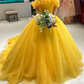 Off The Shoulder Yellow Tulle Ball Gown,Yellow Princess Dress Y4627