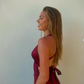 Burgundy Sexy Satin Plunging V- Neckline Long Prom Dress Evening Party Dress Y7536