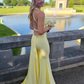 Sexy V-Neck Yellow Open Back Mermaid Long Prom Evening Dress Y7974