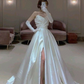 Modest White Satin Wedding Dress,White Bridal Dress Y4059