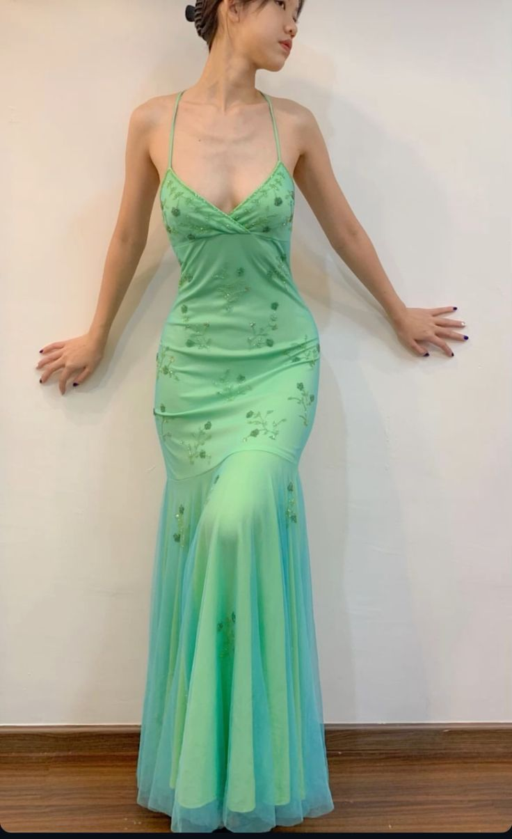 Vintage Mint Green Mermaid Beaded Long Prom Dress Evening Dress Y7747