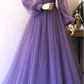 High Neck Vintage Prom Dresses Long Sleeve Muslim Beaded Lace Tulle Elegant Purple Prom Gown Y5845