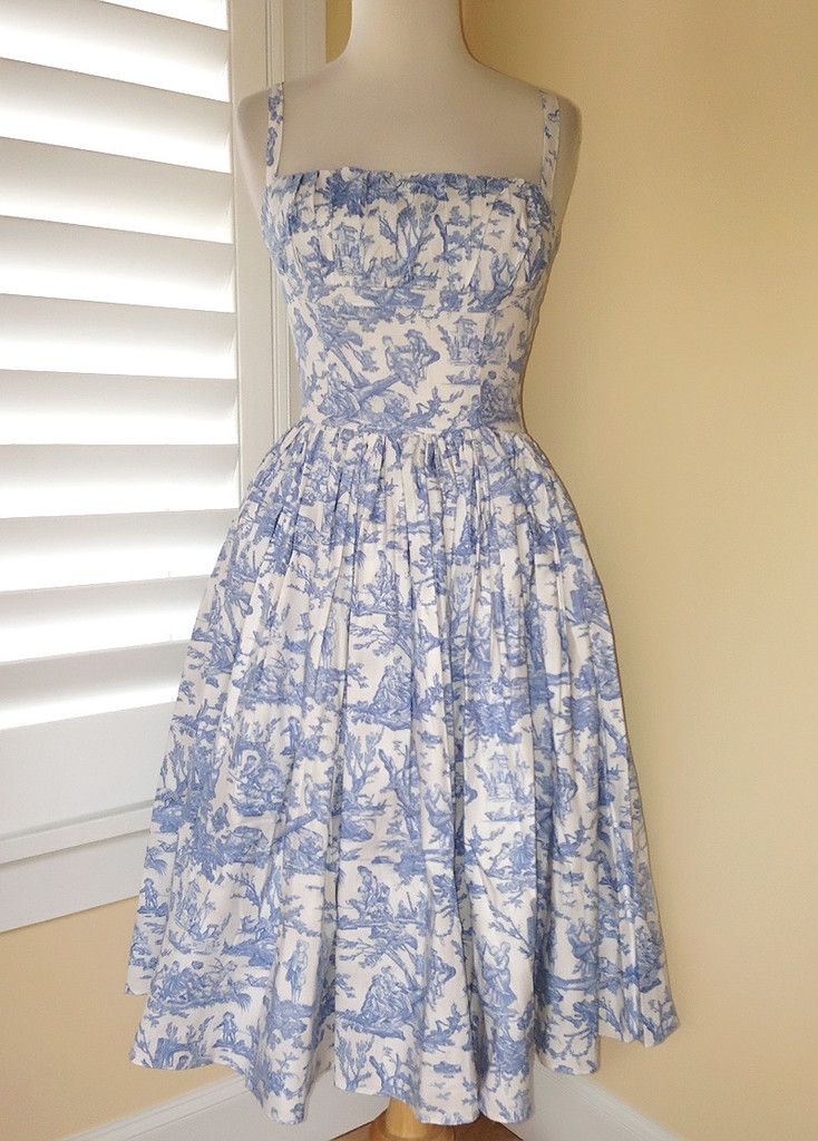 Vintage dress in blue and white "porcelain" print,short prom dress Y2818