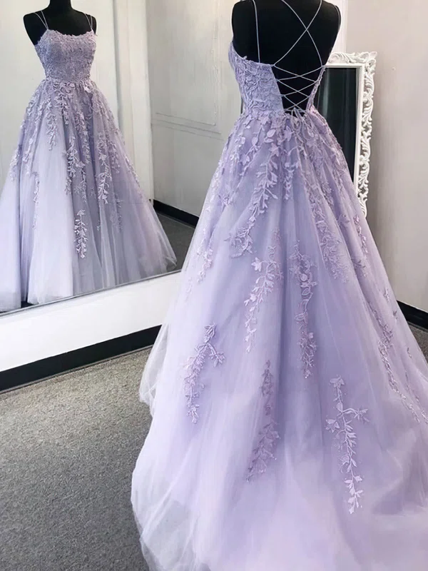 Purple Lace Long A-Line Prom Dresses, Purple Graduation Dresses Y1757