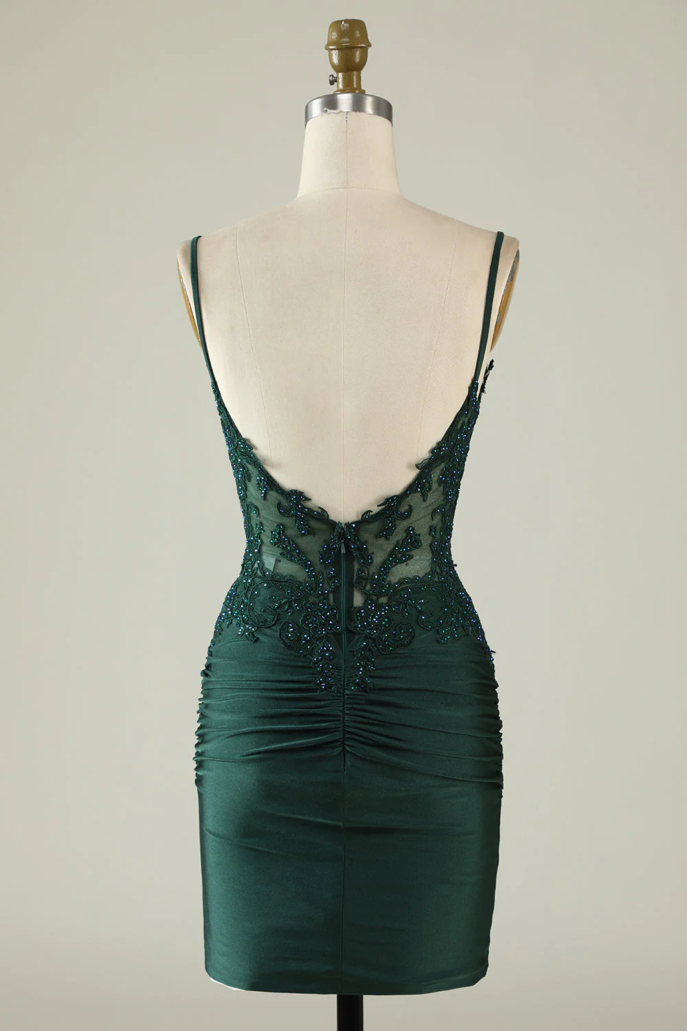 Tight V-Neck Dark Green Pleated Homecoming Dress with Appliques  Y2660