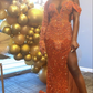 Luxurious Orange Sheath Prom Dress With Split,Glam Dress Y6685