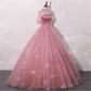 Blush Pink Quinceanera Dress Masquerade Dress A-Line Wedding Dress Floor Length High Neck Bridal Gown Short Sleeves Y2937