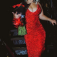 Sexy Red Sequins Evening Dress ,Glitter Red Evening Gown Y2291