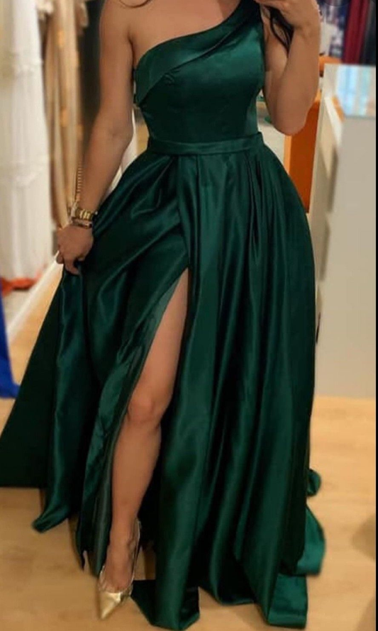 Simple Green Satin Long Evening Dress,Green Graduation Dress Y4296