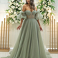 Women's A-line Sage Tulle Corset Prom Dress Y6034