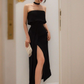 Elegant Black Strapless Prom Dress with Split,Black Formal Dress  Y2555