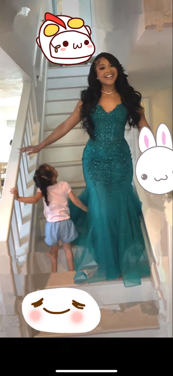 Dark Green Mermaid Tulle Lace Prom Dress Winter Formal Gown  Y4169