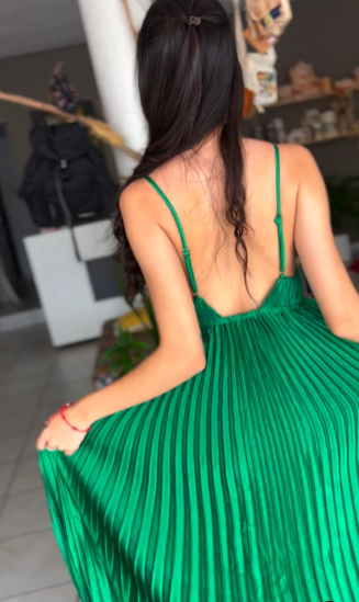 Green Spaghetti Straps Pleated V Neck Party Prom Dress A Line Evening Gown Y7958