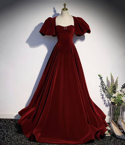Burgundy velvet long prom dress evening dress Y4539