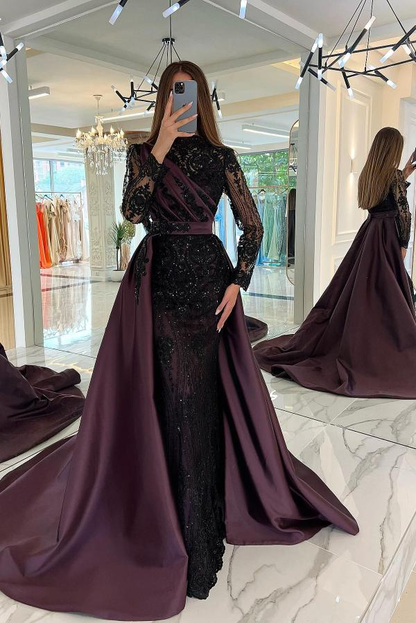 luxury lace embroidered prom dress sexy evening dresses with detachable tail  Y4998