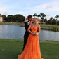 Orange Lace Appliques Prom Dress Illusion Sweetheart Strapless Tulle A Line Sweep Train Evening Gowns Graduation Party Y4167