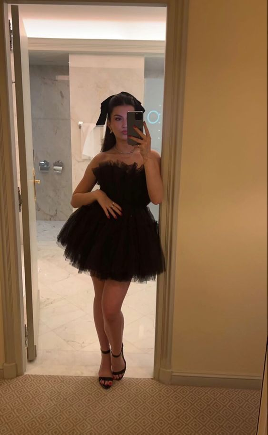 Chic Black Tulle Mini Prom Dress Sexy Homecoming Dress Y7924