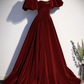 Burgundy velvet long prom dress evening dress Y4384