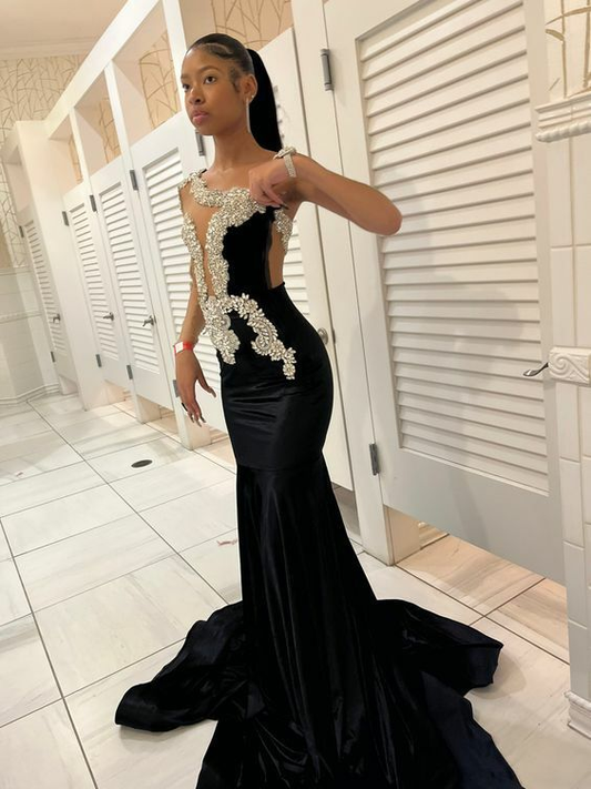Black Mermaid Lace Afrcian Prom Dress Evening Dress Y5989