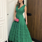 A line Green V Neck Long Prom Dress, Evening Dress Y4830