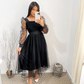 Women Lantern Sleeve Black A-line Prom Dress,Black Party Gown Y6865