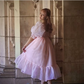 pink princess prom dress, puff sleeves organza dress, classic simple elegant dress Y6910