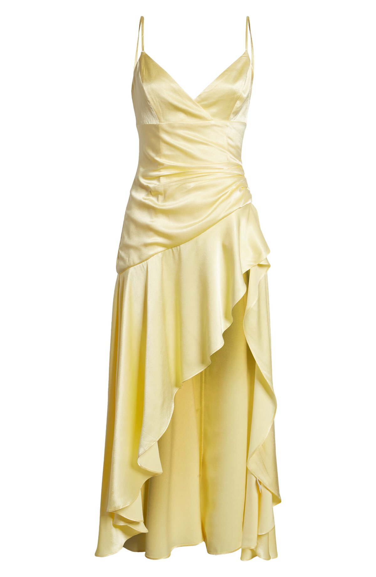 Yellow V Neck Ruffle Midi Dress,Fall Prom Dress Y2946
