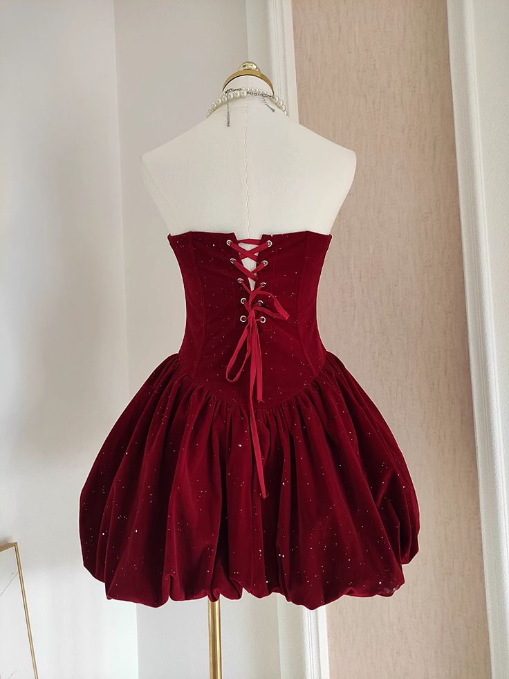 Cute A Line Strapless Burgundy Velvet Ruffles Homecoming Dress Y7972