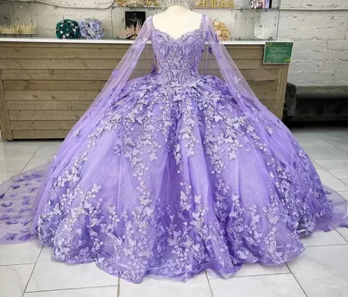 Luxurious Lavender Ball Gown With Butterflies,Sweet 16 Dress Y6755