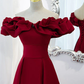 Burgundy A-Line Off Shoulder Satin Homecoming Dress ,Y2506
