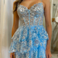 A-Line Light Blue Sequins Multi-Layers Short Homecoming Dress  Y2764