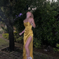 Sexy Mermaid Silk Satin Evening Dress Long Yellow Prom Dress Y7304